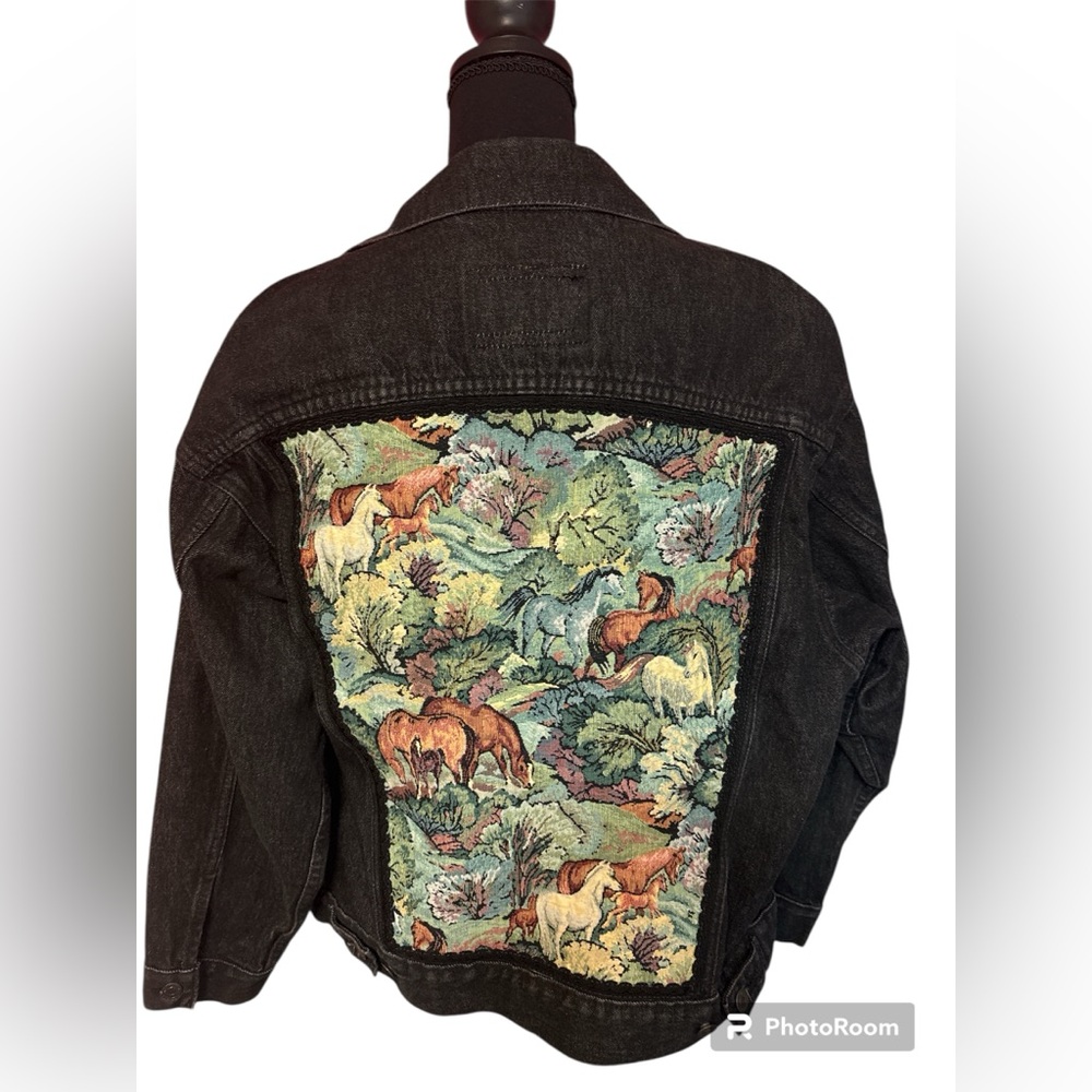 Belfast Accessory Co Tapestry Black Denim Jacket Vintage Rare Gorgeous SZ MED